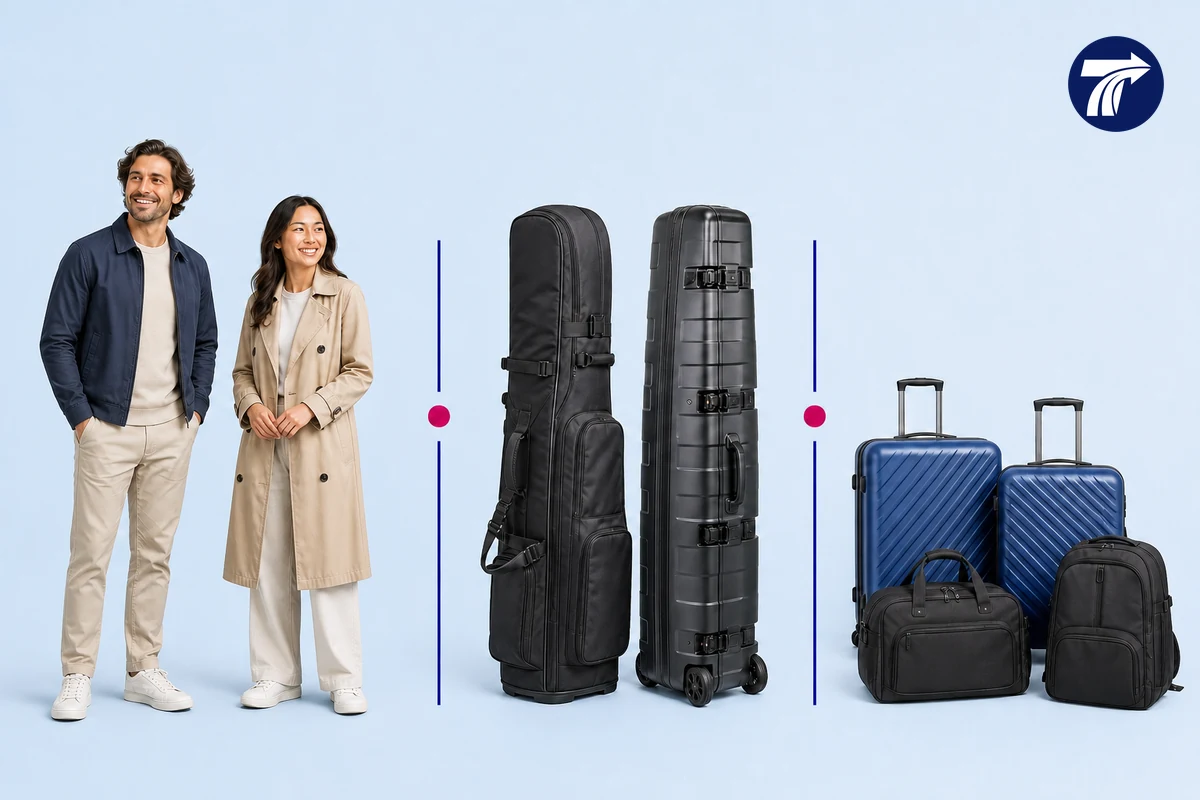 Complete passenger golf bag and suitcase inventory for an airport transfer