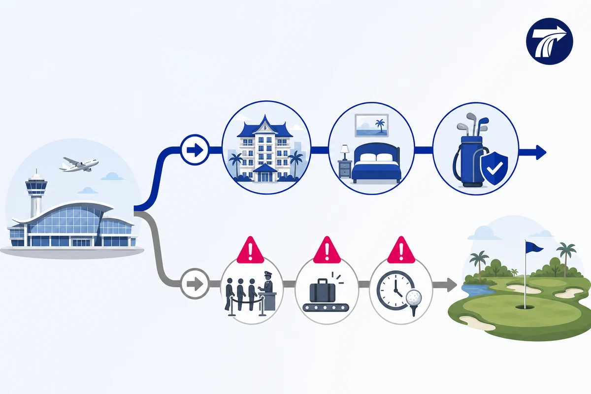 Airport to hotel compared with airport direct to golf course