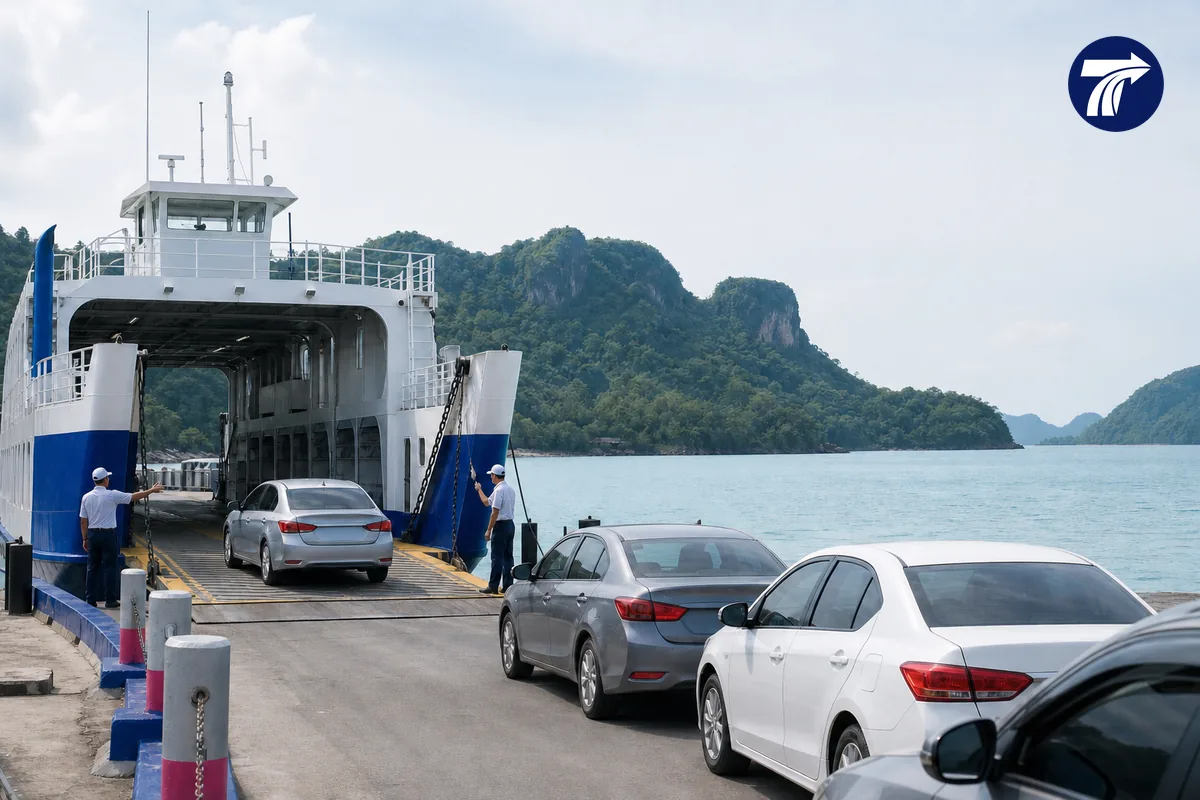 Vehicle ferry boarding concept at Ao Thammachat for Koh Chang