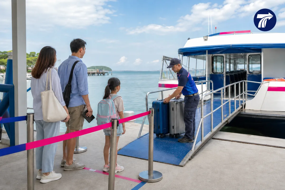 Safe luggage handling at a Ban Phe boat boarding area