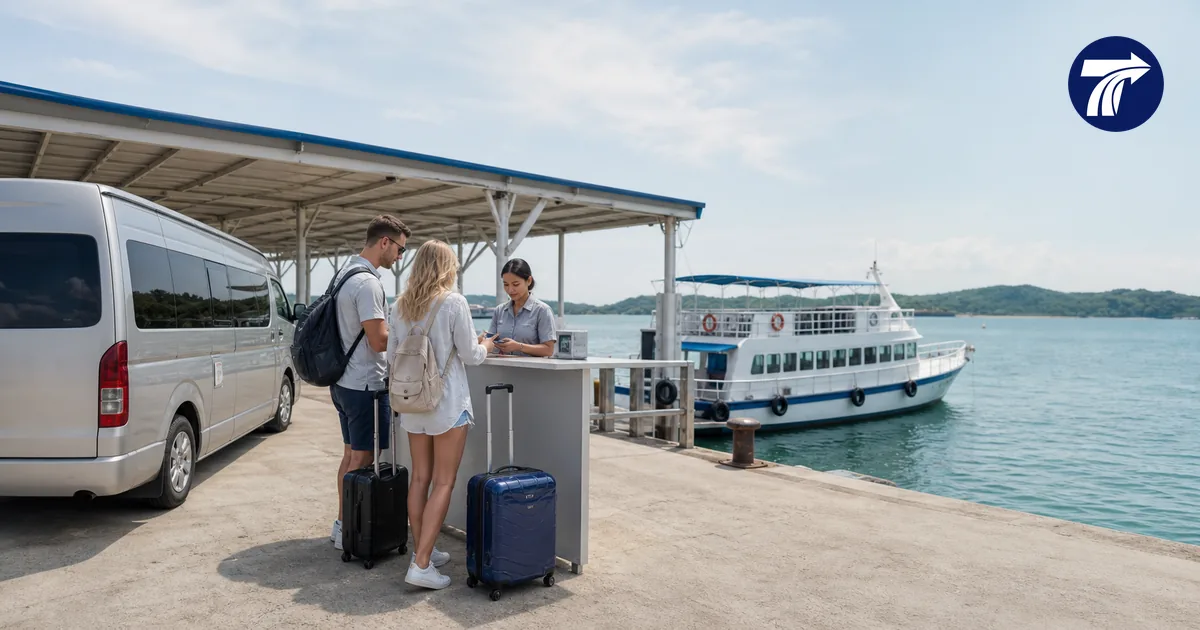 Travellers preparing for a Koh Samet boat at Ban Phe