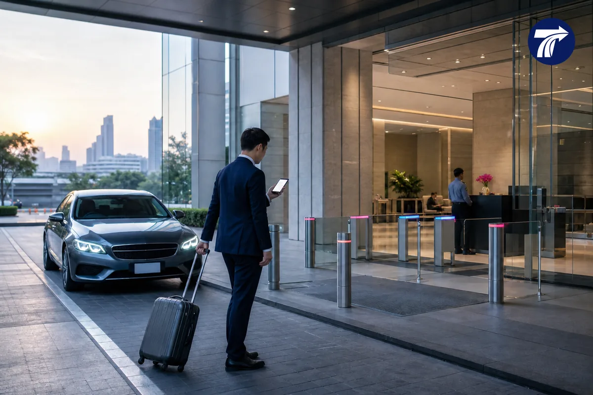 Business traveller arriving at a Bangkok appointment