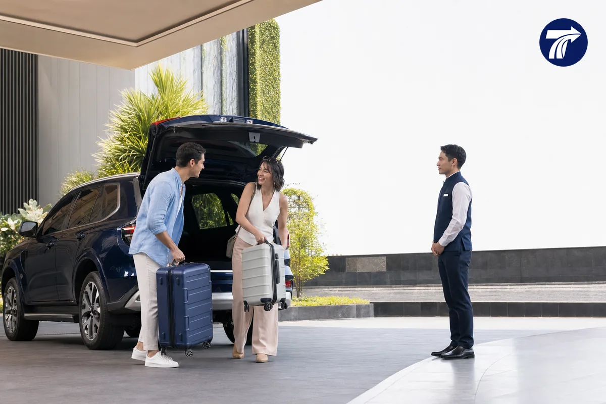 Traveller arriving at a Bangkok hotel by private transfer