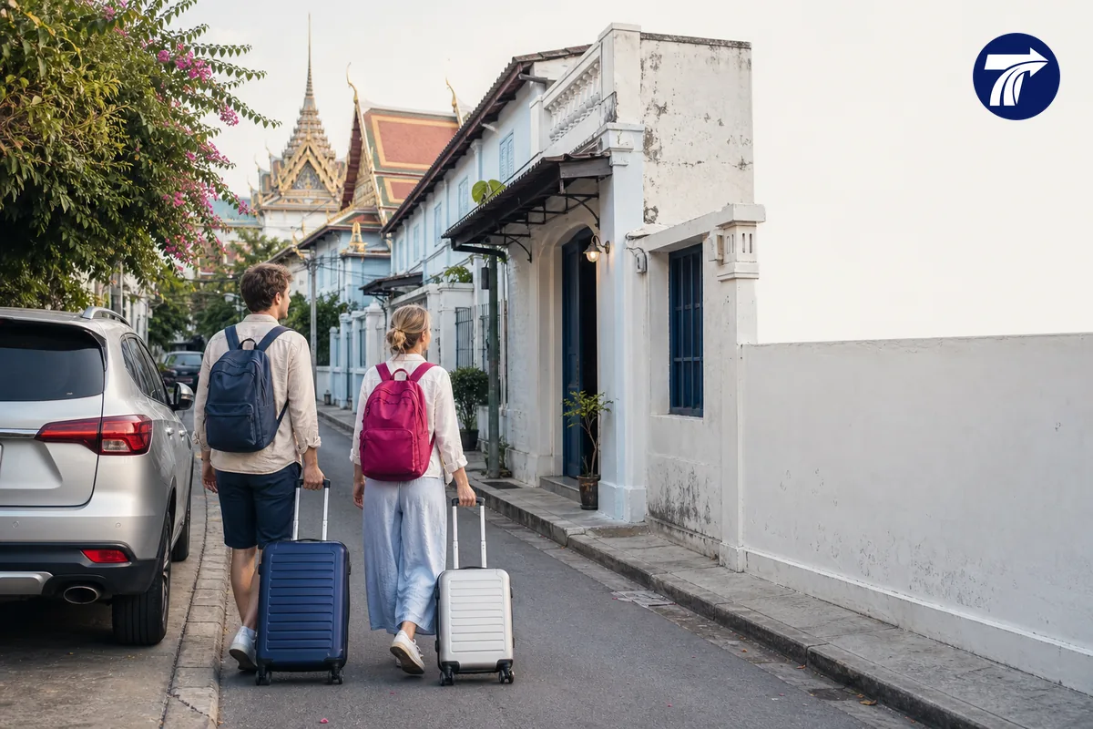 Traveller planning access to a Bangkok Old Town guesthouse