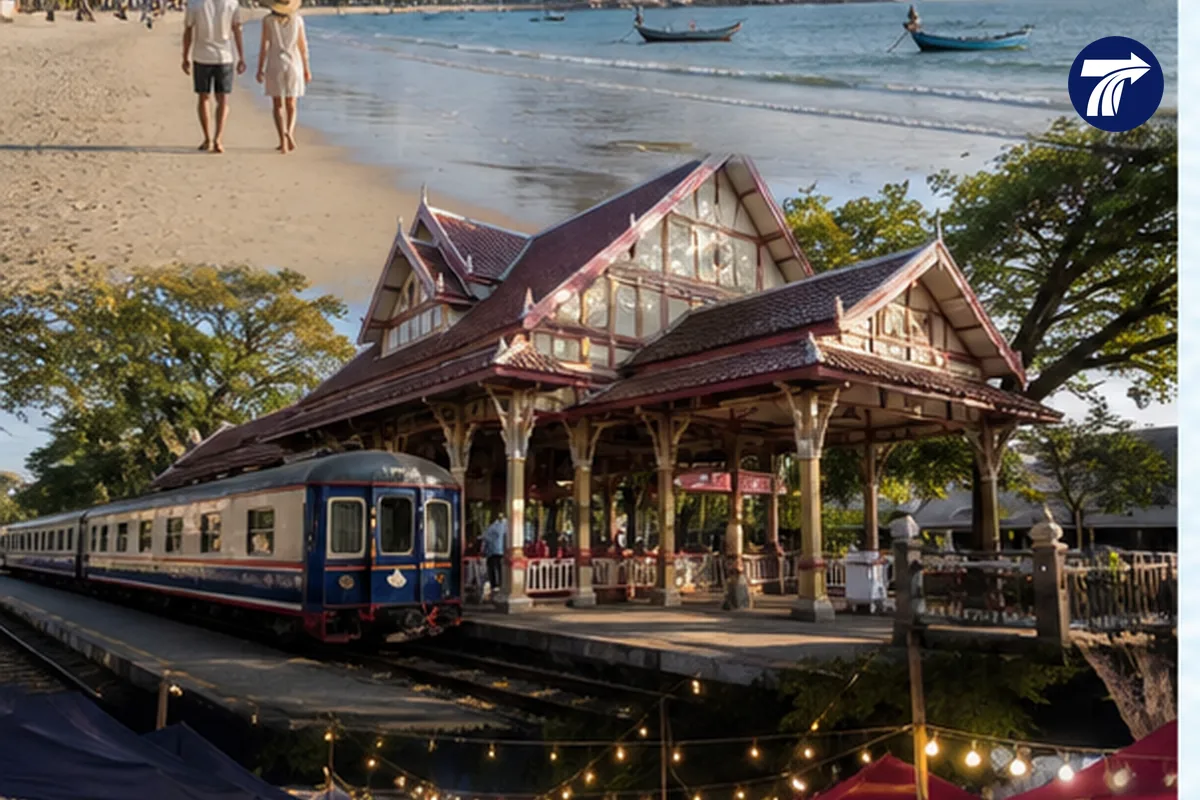 Central Hua Hin beach, station area and night-market day