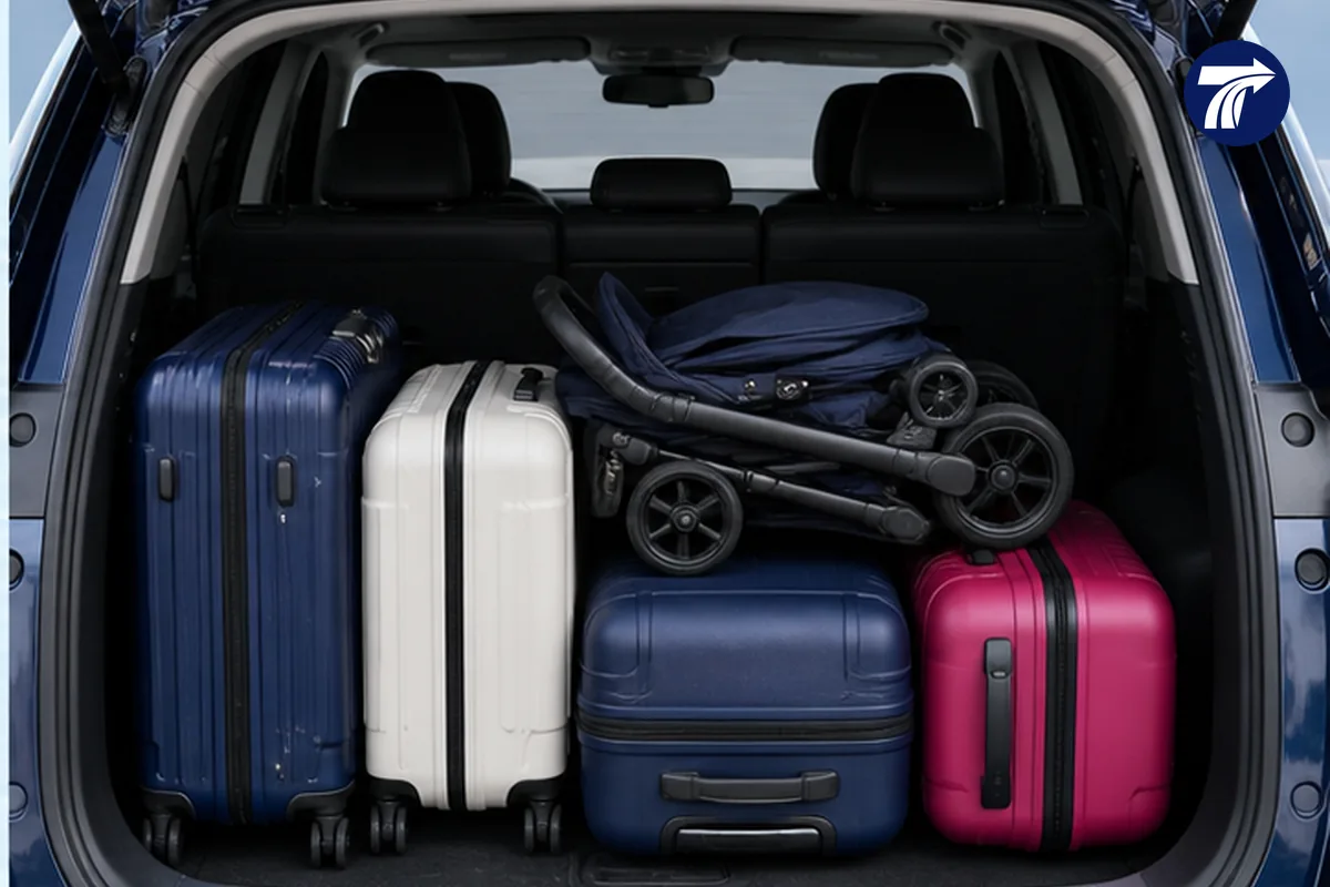 Stroller and suitcases checked against family vehicle space