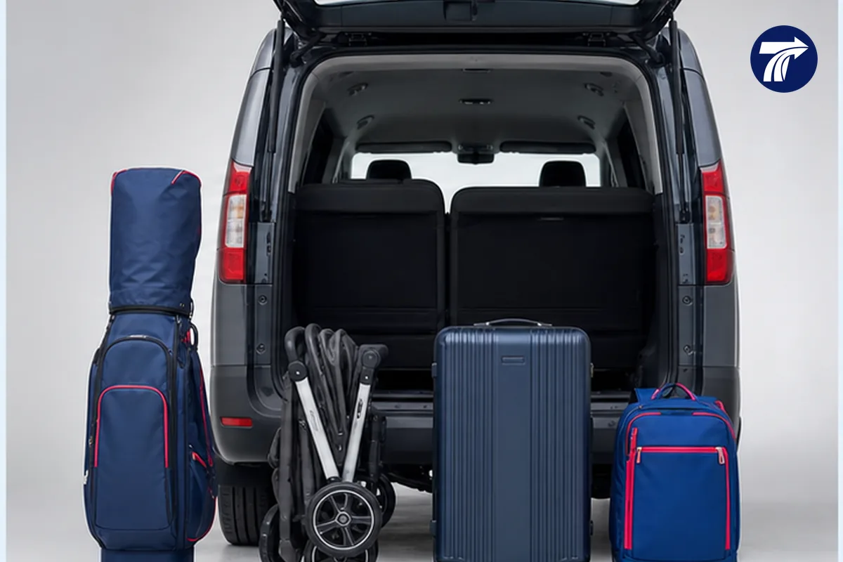 Golf bags strollers and large cases for a group transfer