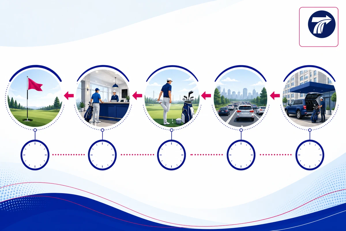 Golf pickup time planned backwards from course check-in