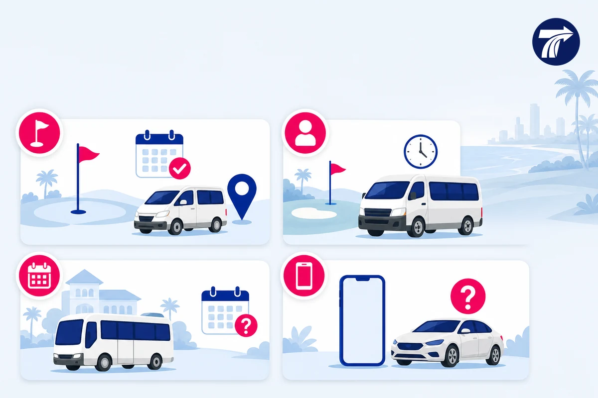 Fixed pickup driver waiting shuttle and new ride return options after golf