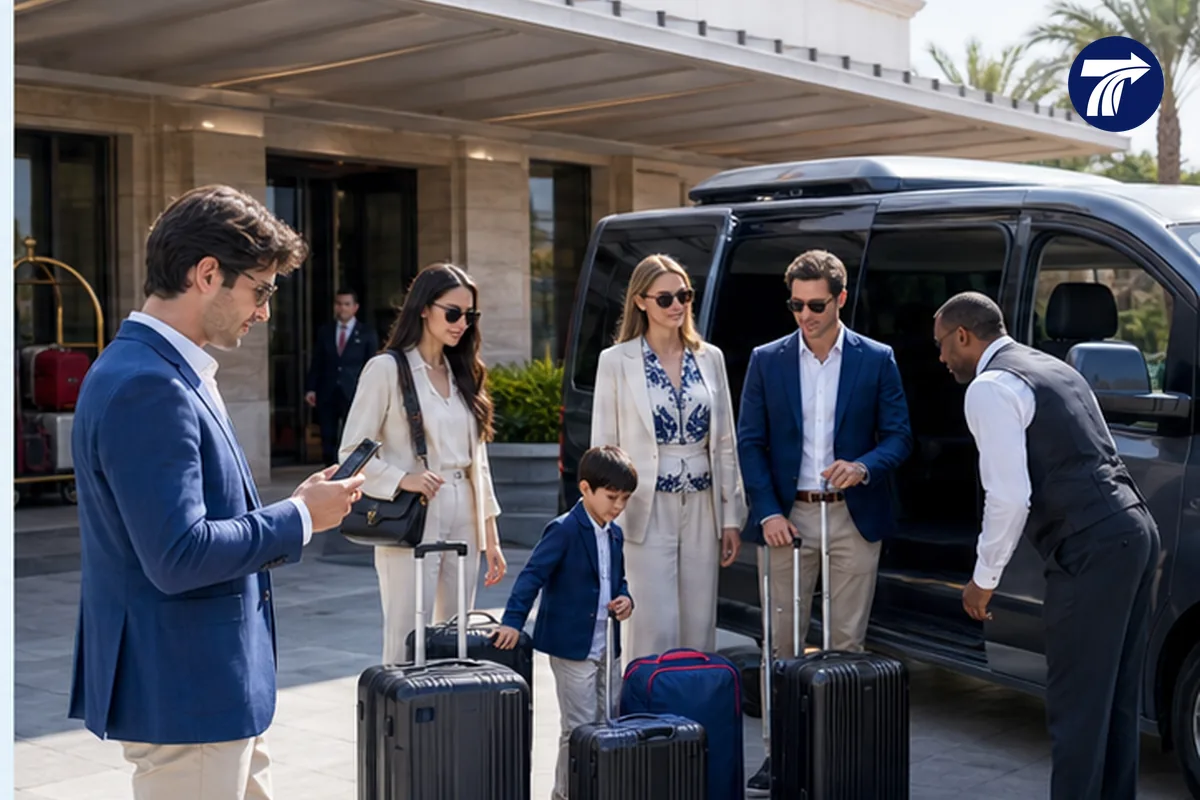 Lead passenger checking group and luggage before departure