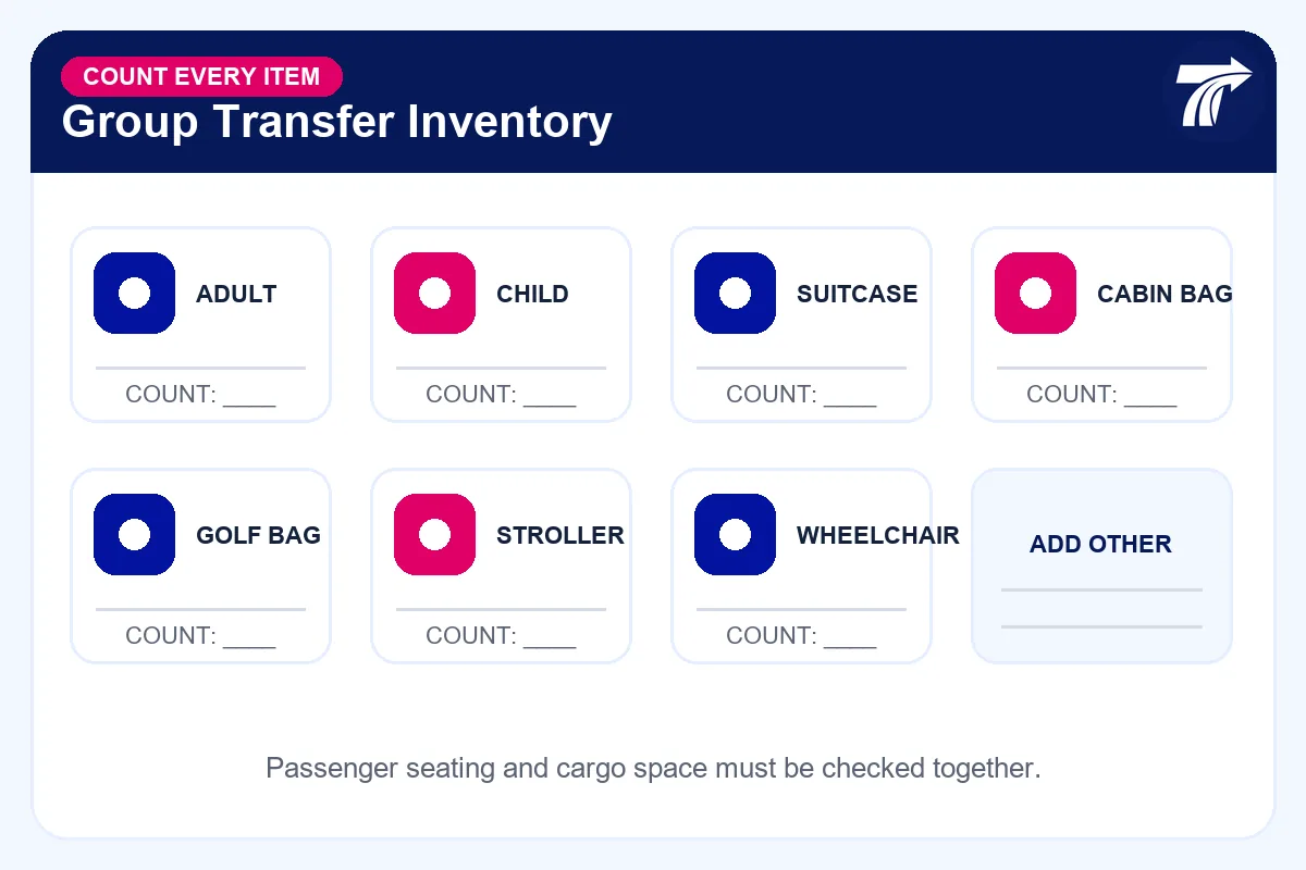 Passenger and luggage inventory for a group transfer