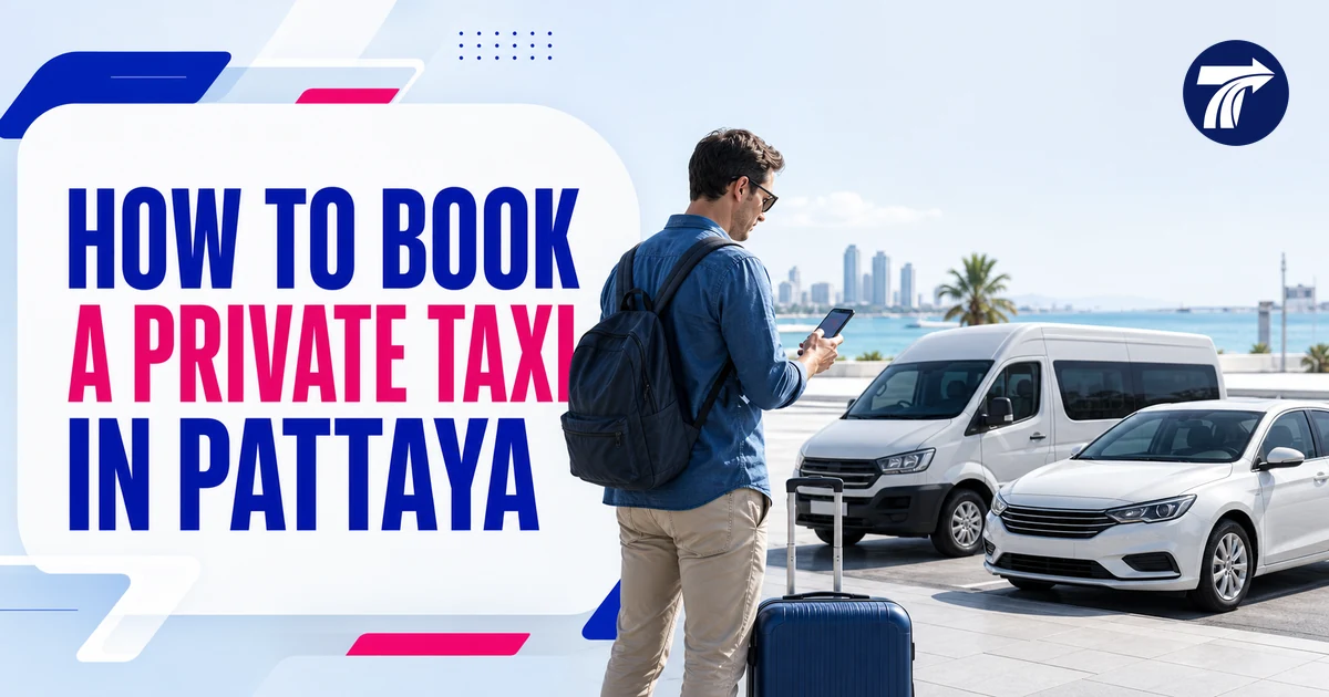 Illustration showing a traveler booking a private taxi in Pattaya