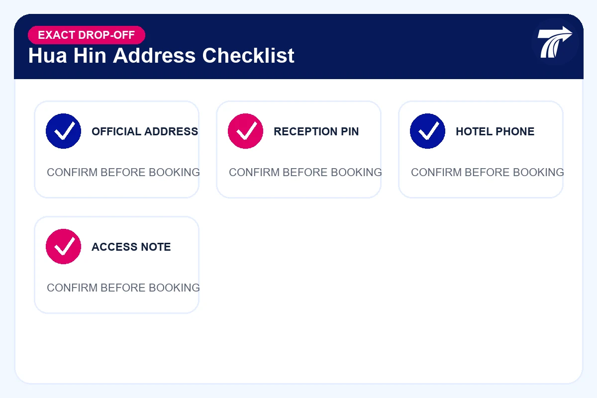 Hotel address checklist for a Hua Hin transfer