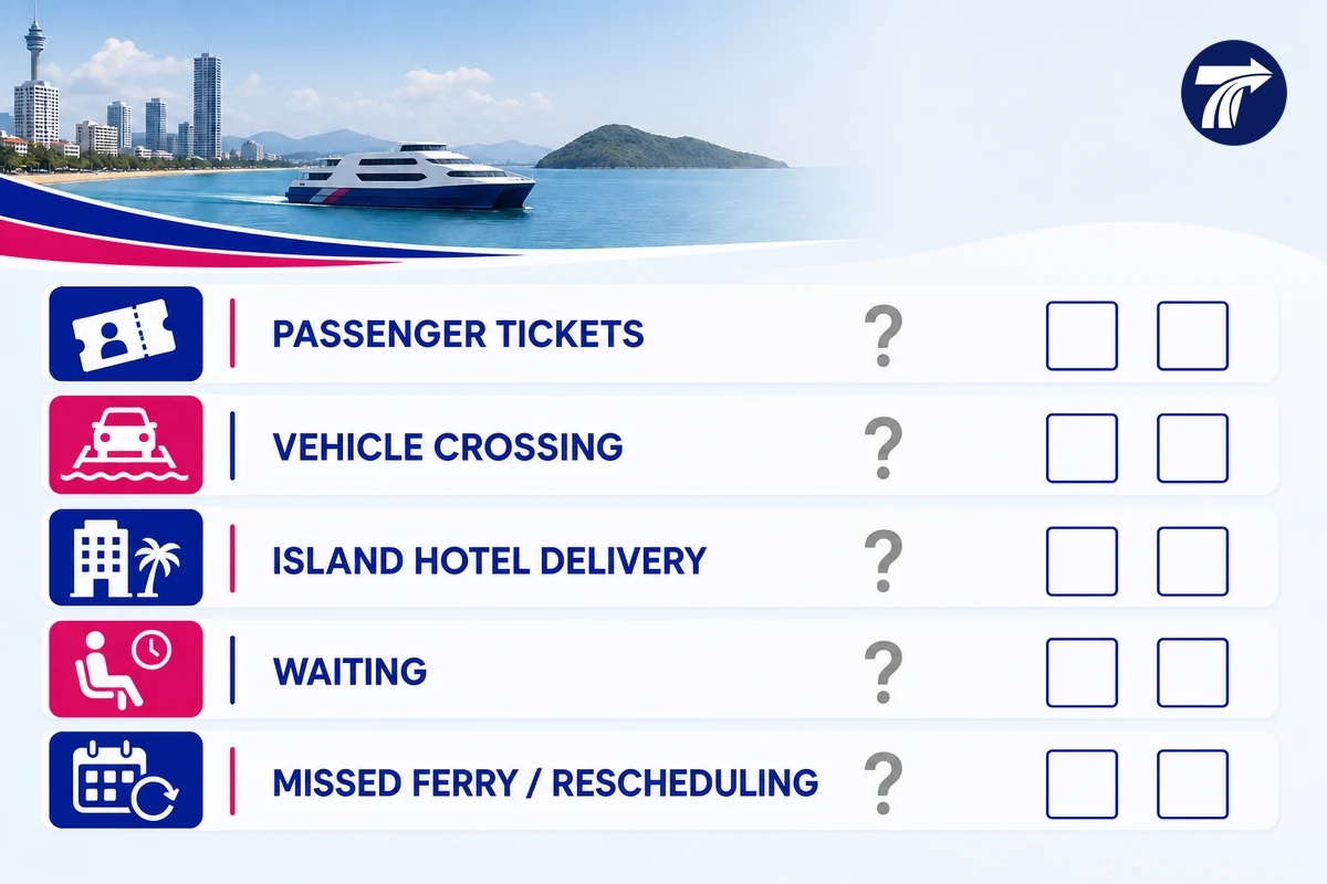 Checklist to confirm ferry tickets vehicle crossing and island hotel delivery