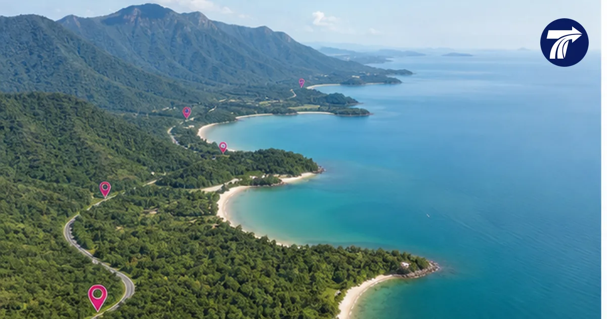 Scenic overview of Koh Chang hotel areas along a tropical coast