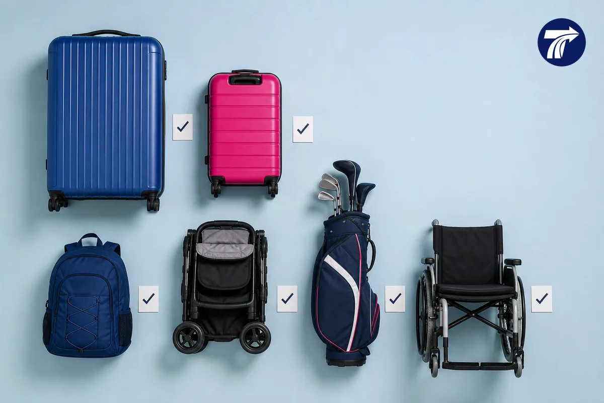 Suitcases, stroller and sports equipment listed for a Koh Chang transfer