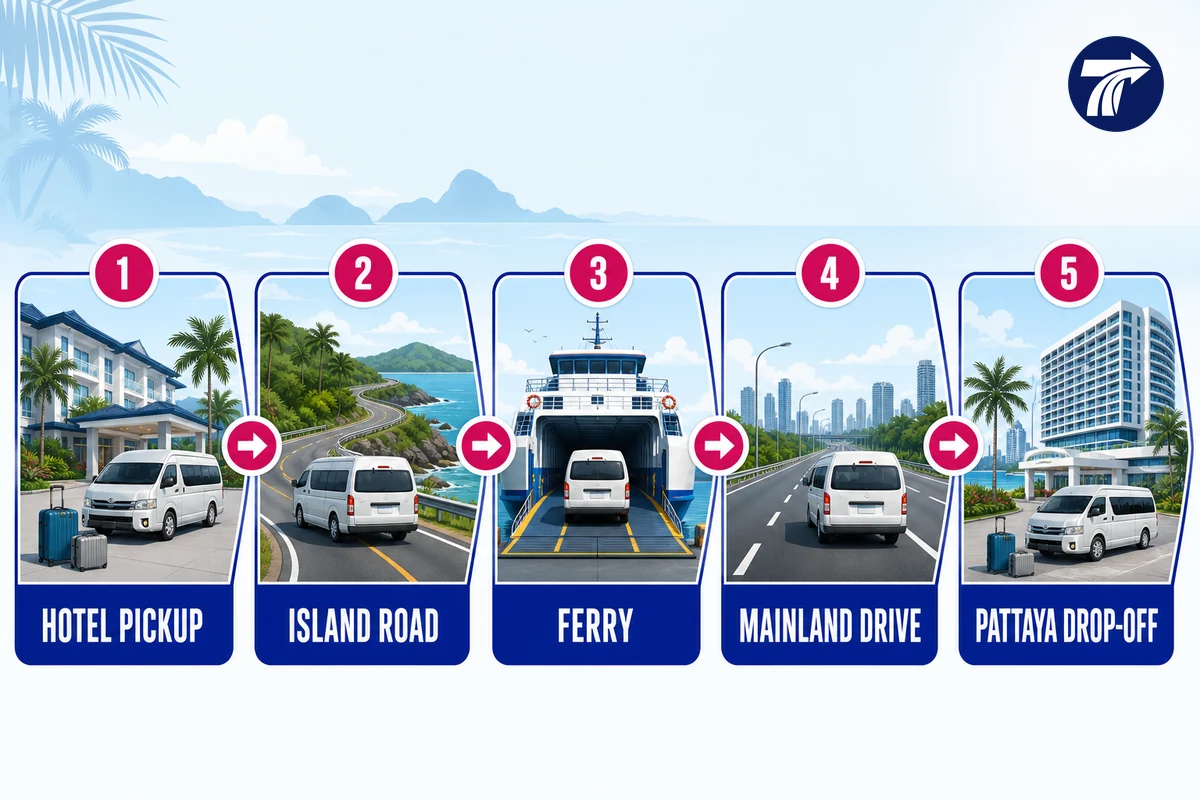 Five stages of a Koh Chang to Pattaya return transfer