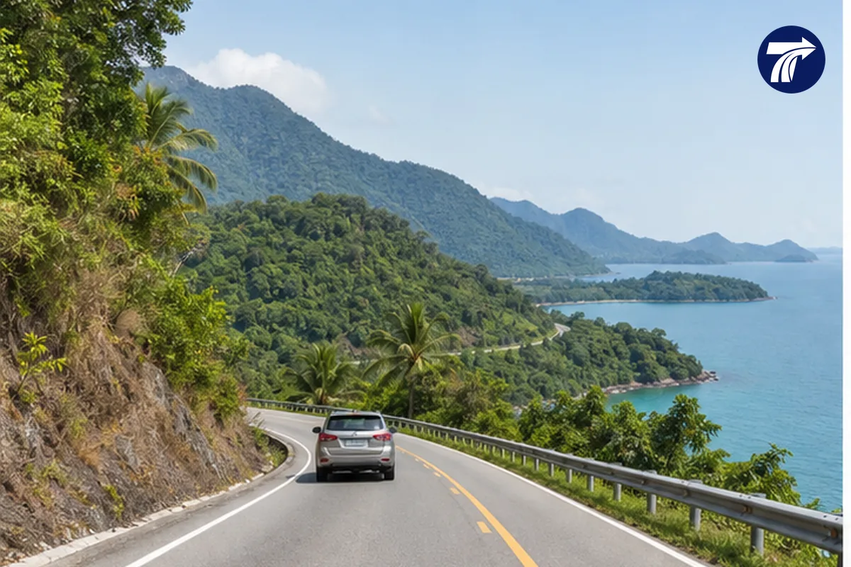 Winding southern Koh Chang road used for hotel drop-offs