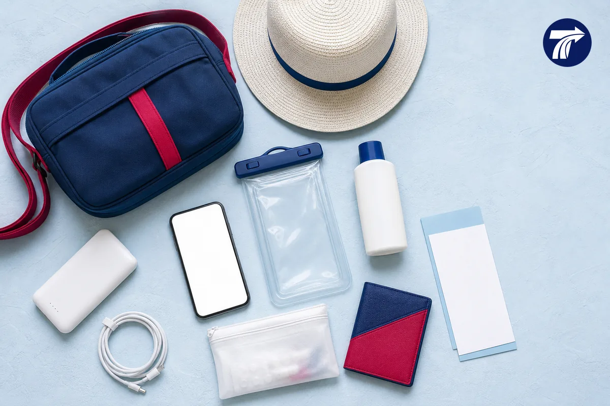 Koh Samet crossing bag with documents medication phone and waterproof pouch