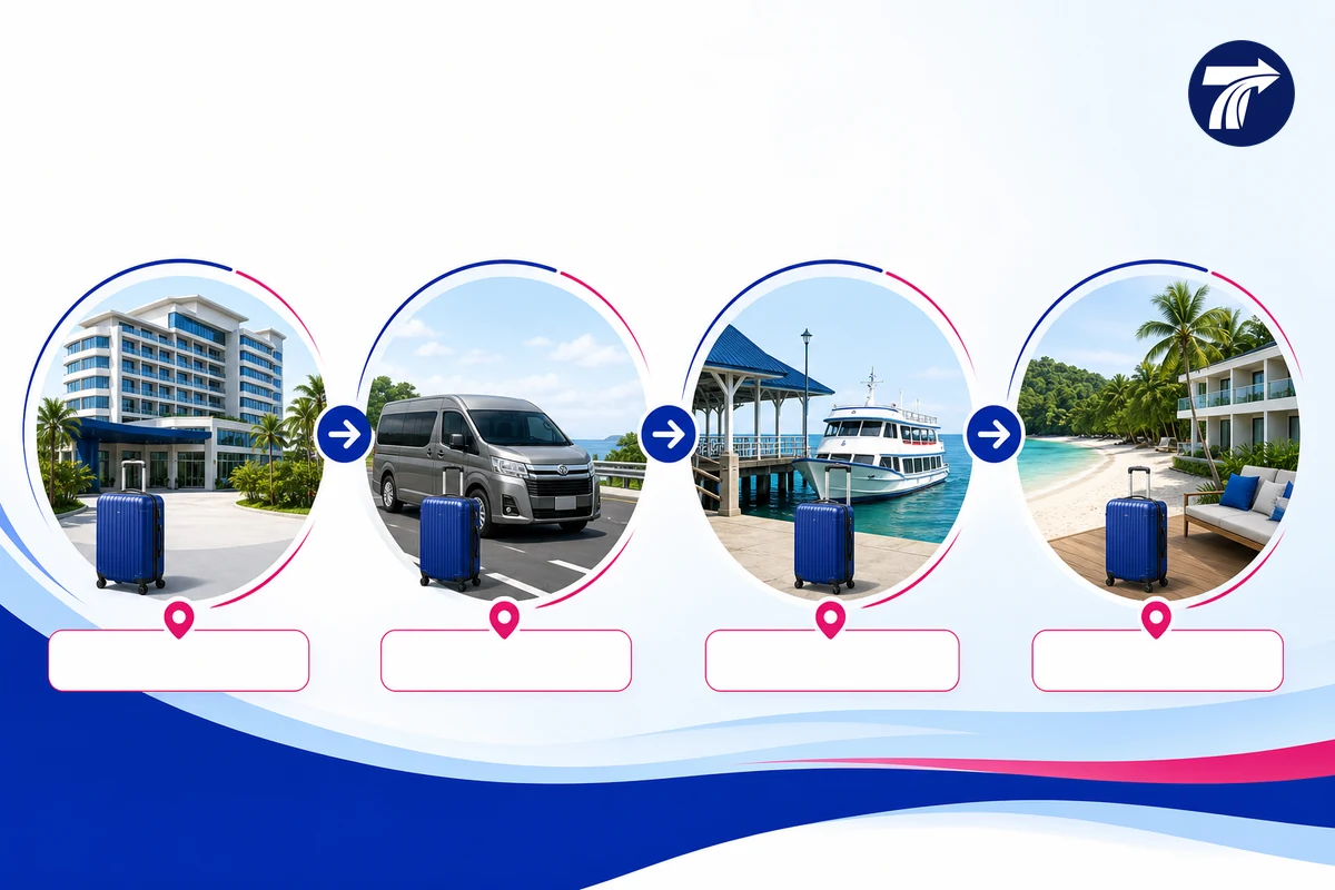 Four-stage luggage journey from Pattaya hotel to Ban Phe boat and Koh Samet hotel