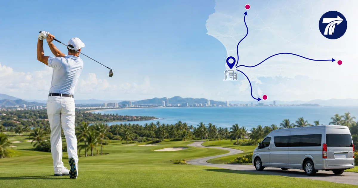 Pattaya golf course map concept linking hotel areas to courses north east and south