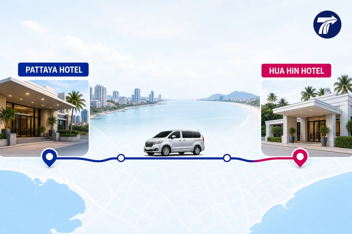 Door-to-door journey from a Pattaya hotel to a Hua Hin hotel