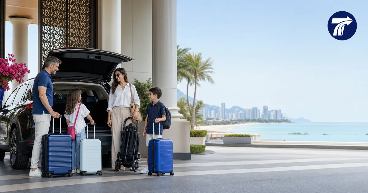Family preparing for a private transfer from Pattaya to Hua Hin