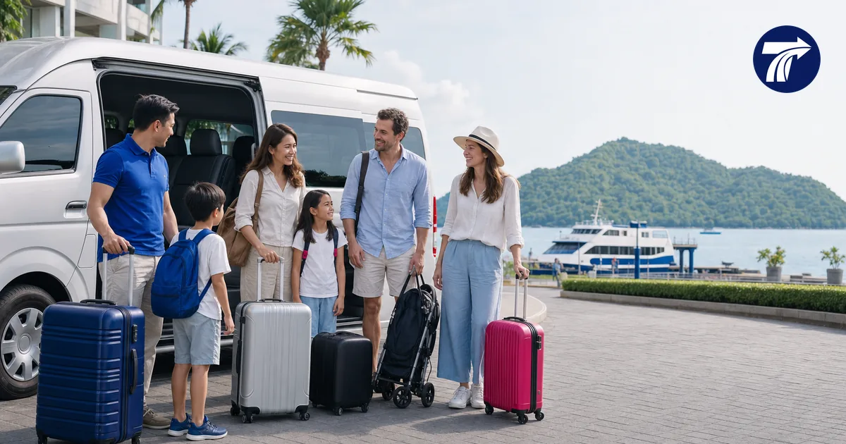 Family and group preparing for a private transfer from Pattaya to Koh Chang