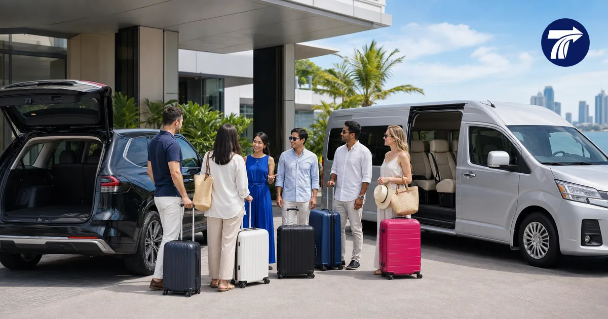 Group choosing a vehicle for a Pattaya to Bangkok transfer