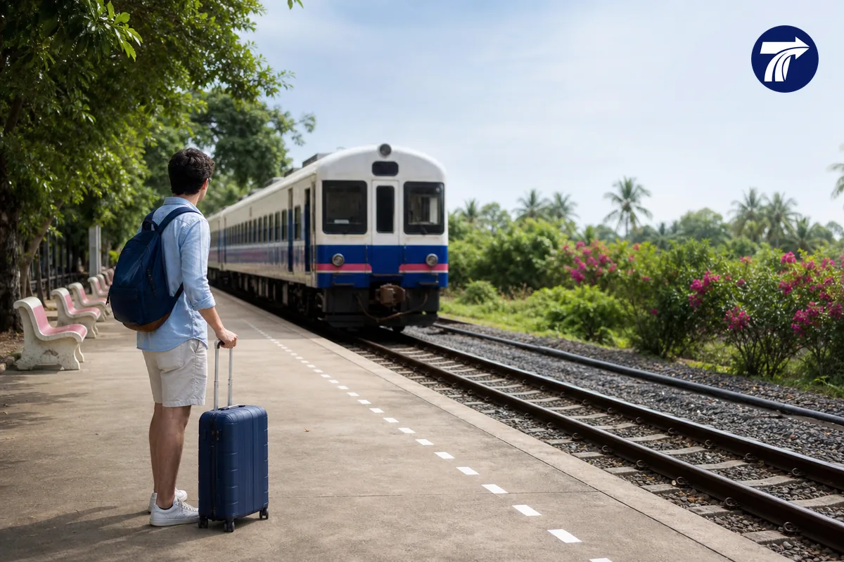 Traveller waiting for a Pattaya to Bangkok train