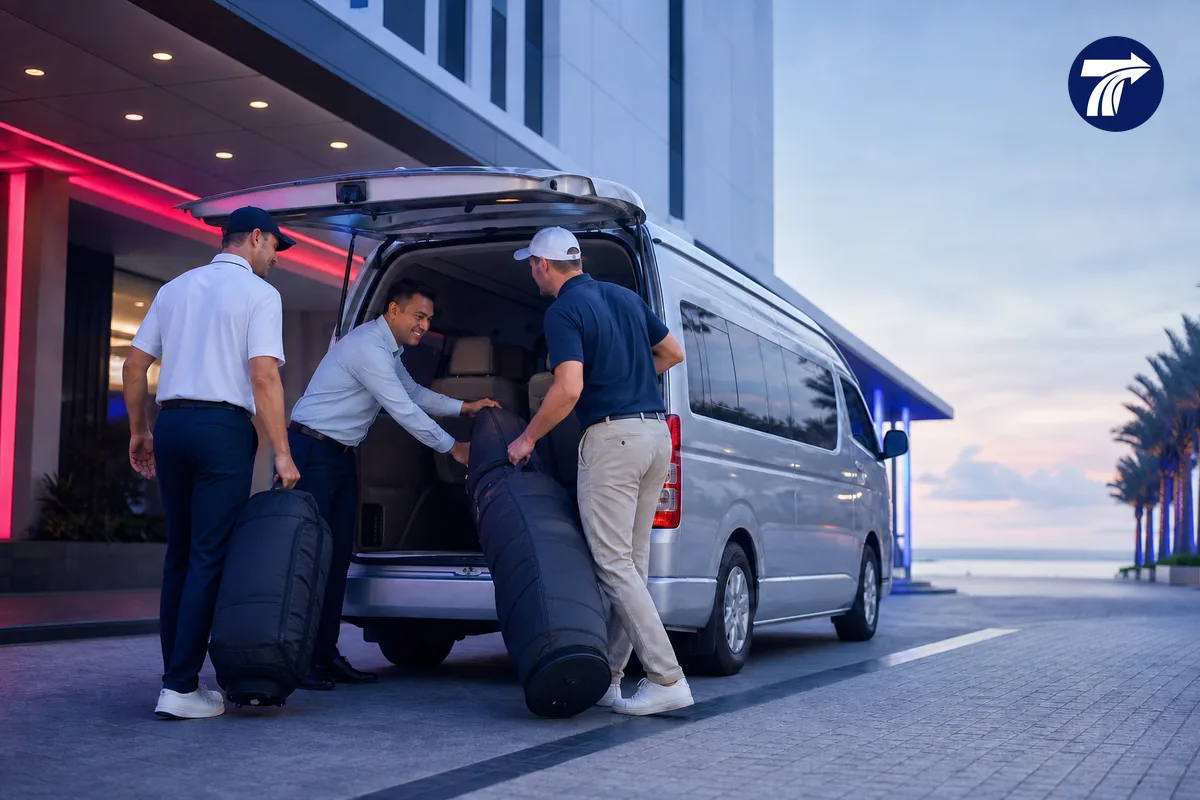 Pre-booked private driver collecting golfers from a Pattaya hotel