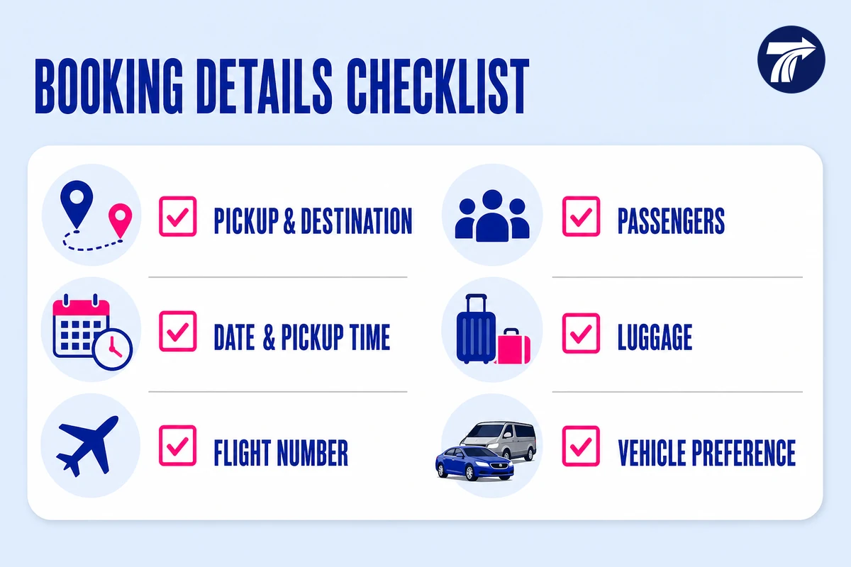 Checklist of details needed to book a private taxi in Pattaya