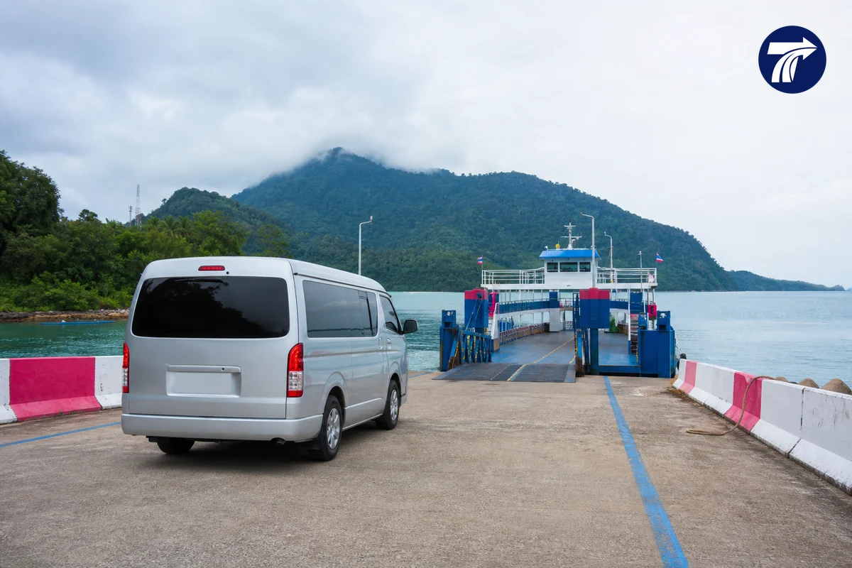 Generic private transfer vehicle approaching a Koh Chang ferry terminal