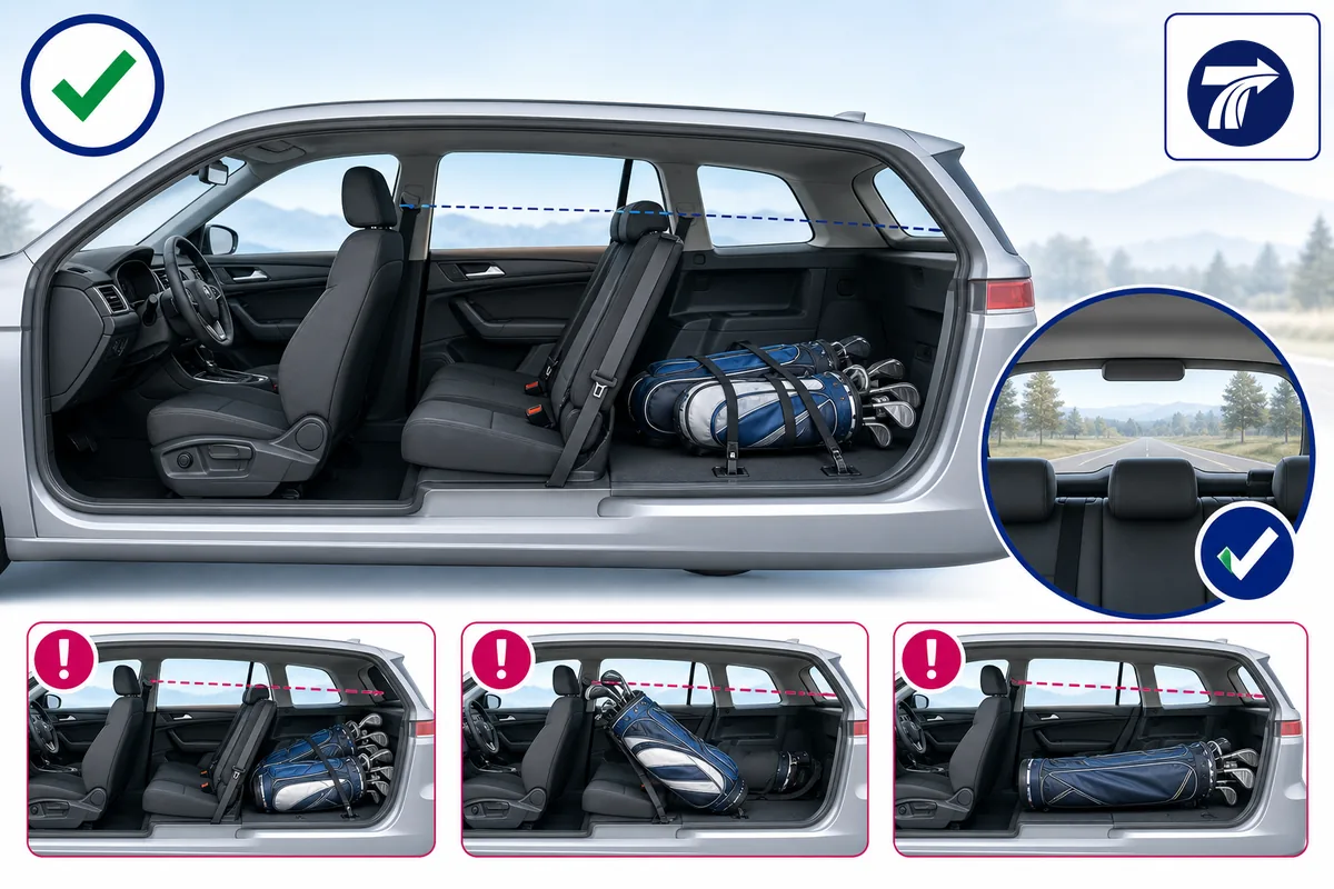 Safe loading principles for golf bags in a transfer vehicle