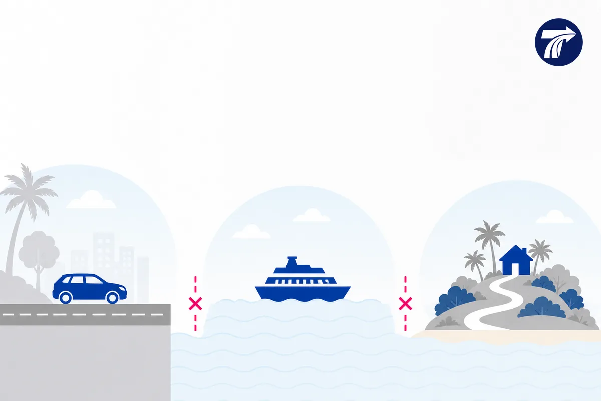 Illustrative boundary between the Ban Phe road handoff separate sea leg and island onward movement