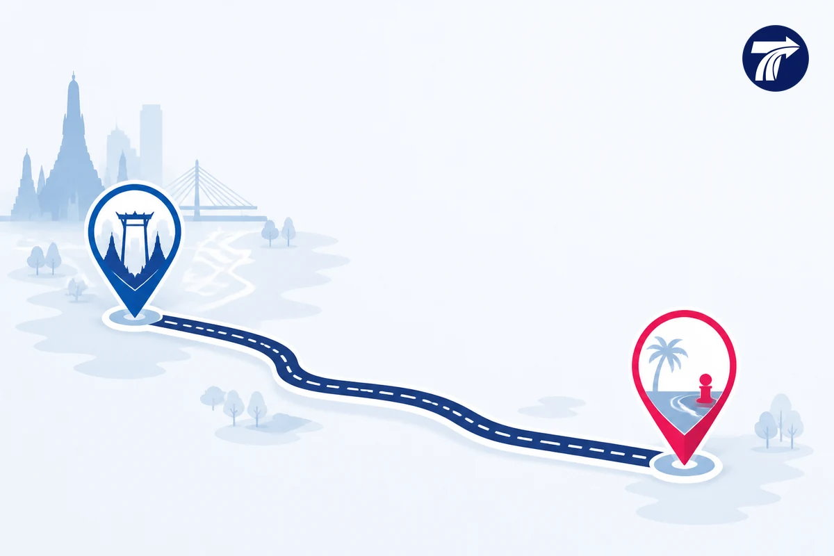 Illustrative exact Bangkok vehicle entrance and named Ban Phe road endpoint pins