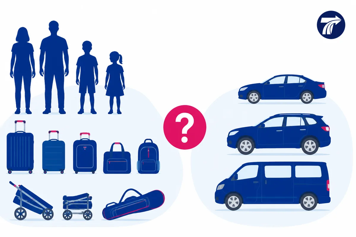 Illustrative passenger and complete luggage load check for a private road vehicle