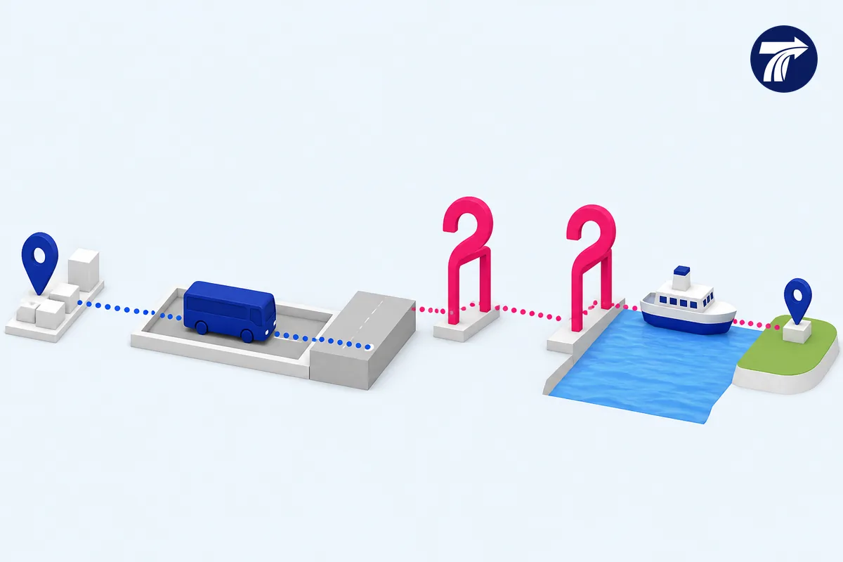 Illustrative bus terminal verification and separate Trat ferry onward handoffs