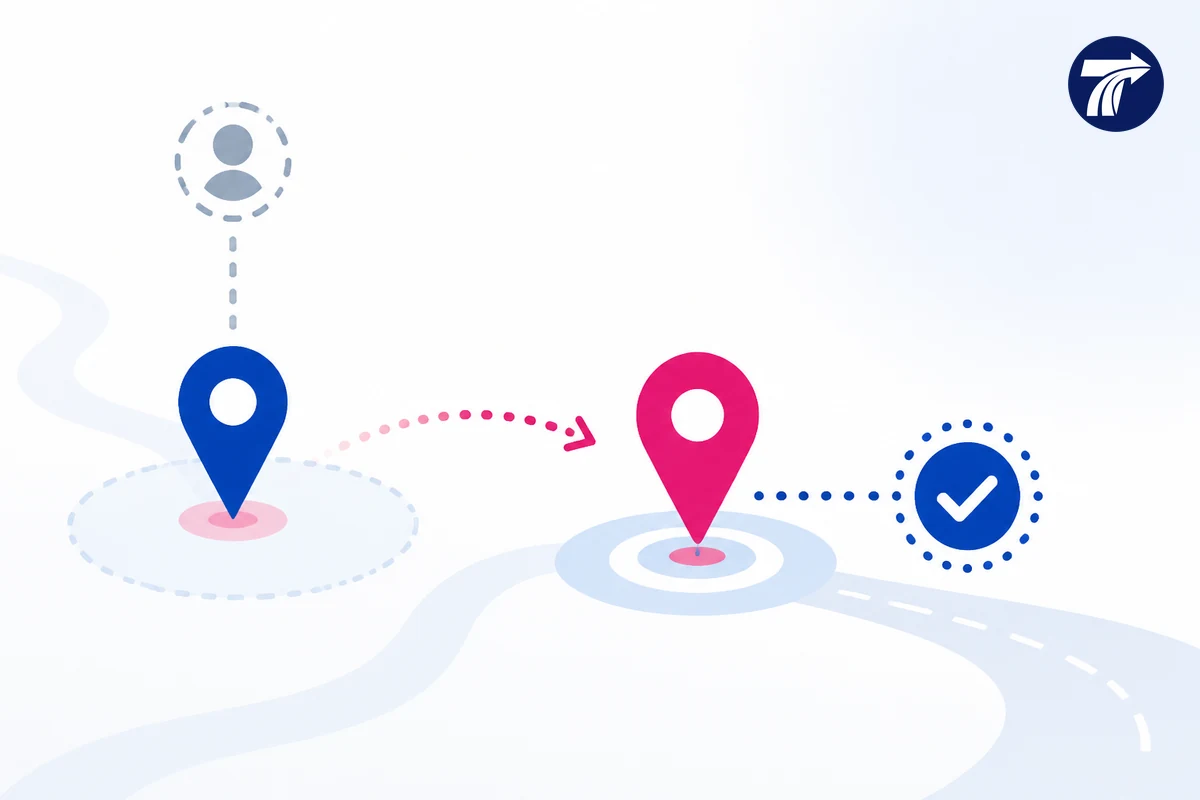 Illustrative changed passenger arrival followed by a refreshed road-accessible pickup pin