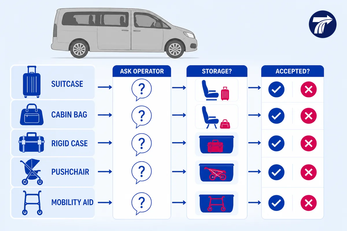 Shared minivan and luggage verification decision concept