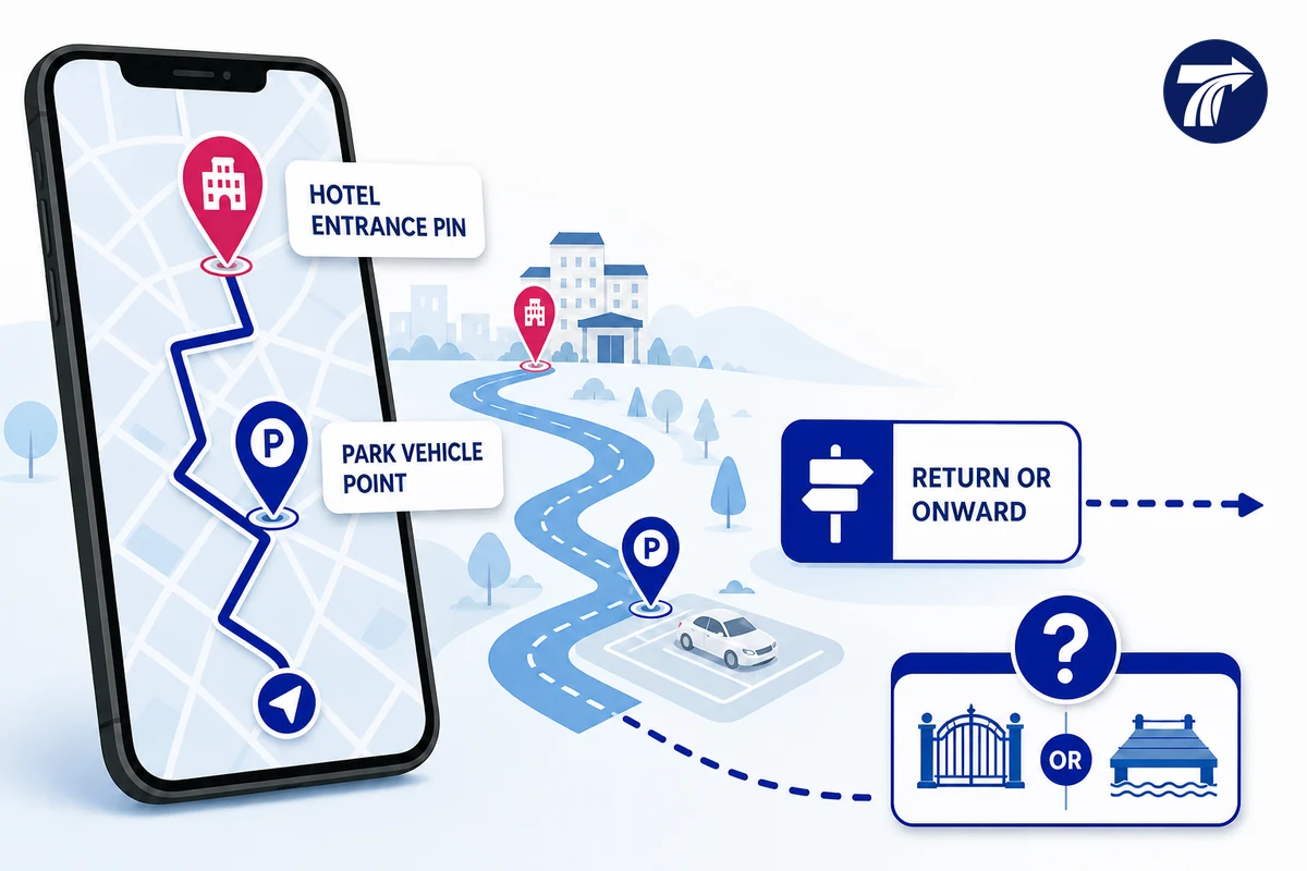 Illustrative exact hotel pin and Erawan return or onward transfer plan