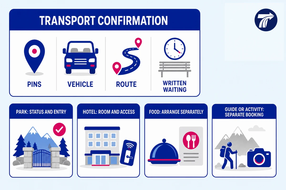 Illustrative scope diagram separating transport from park hotel and food arrangements