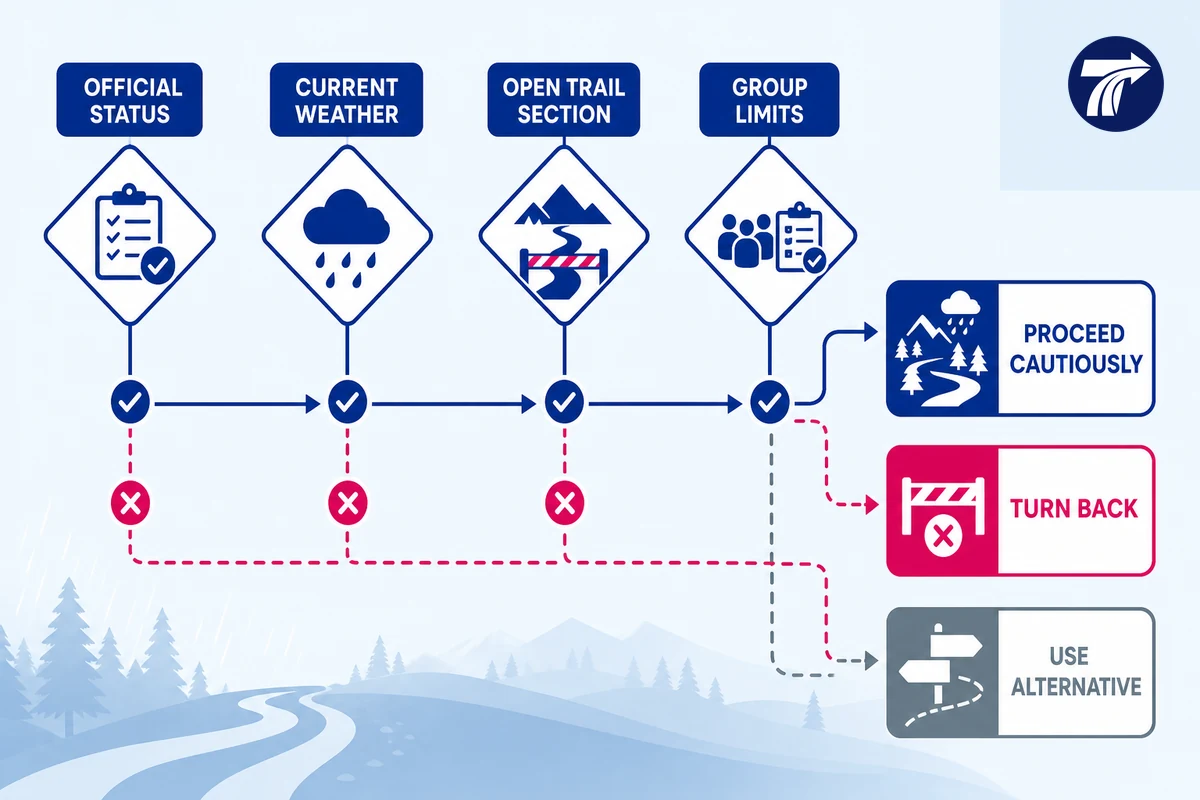 Illustrative weather and trail decision diagram for Erawan planning