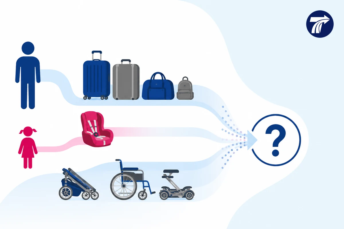 Illustrative combined passenger restraint request and luggage inventory check