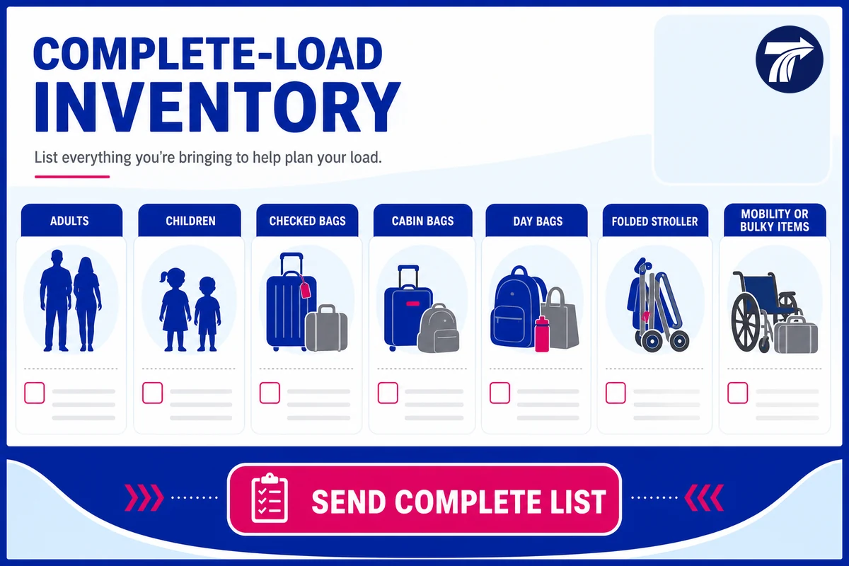 Illustrative complete passenger and luggage inventory for a Kanchanaburi transfer