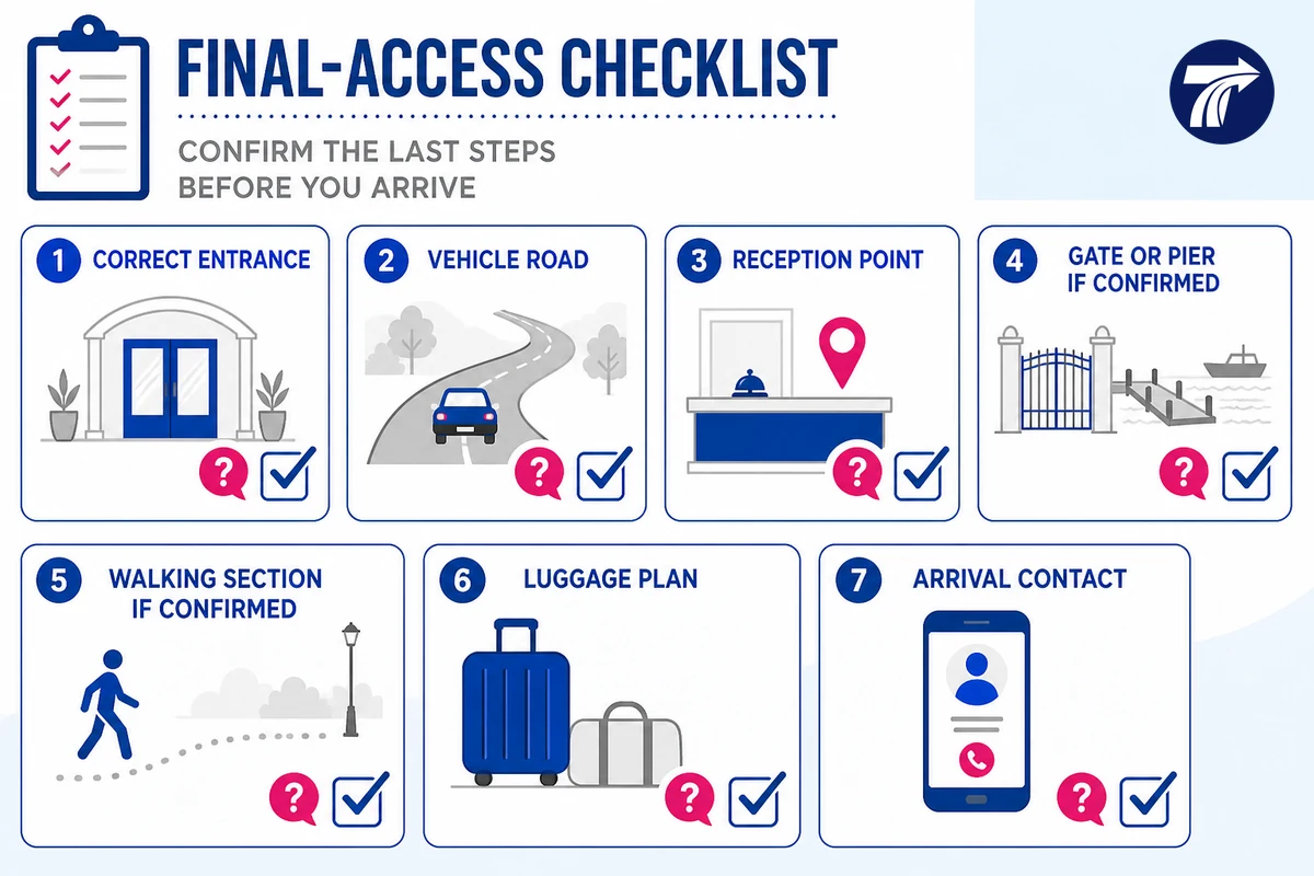 Illustrative checklist for Kanchanaburi gate pier and final hotel access