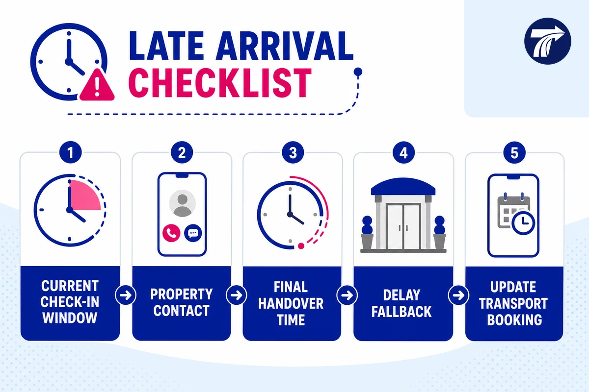 Illustrative late-arrival and property-contact checklist for Kanchanaburi