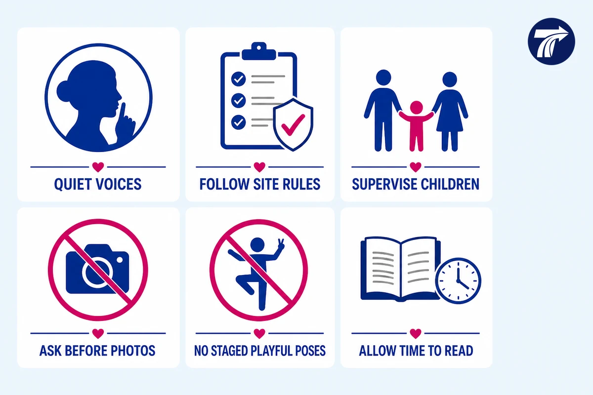 Respectful memorial and cemetery visitor etiquette infographic
