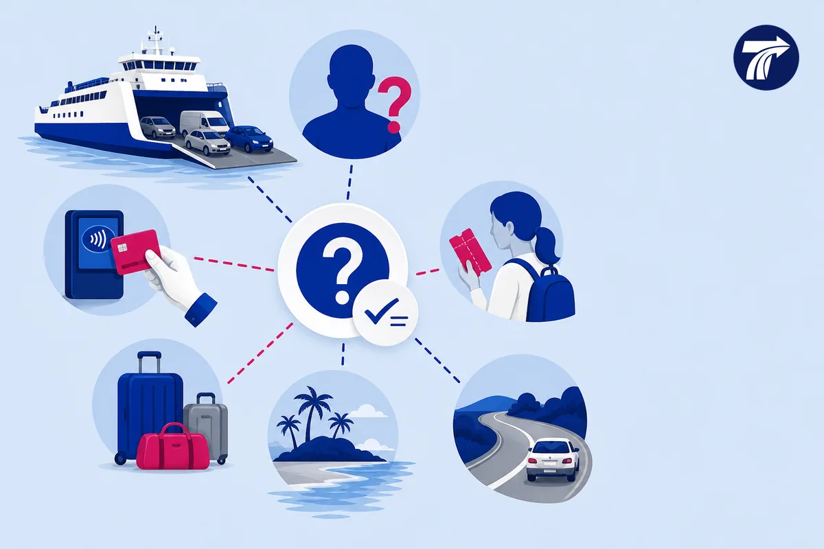 Illustrative ferry scope questions for vehicle boarding costs passenger tickets and island continuation
