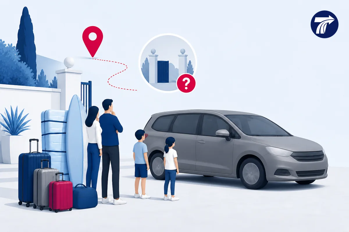 Illustrative property entrance access and combined passenger luggage confirmation